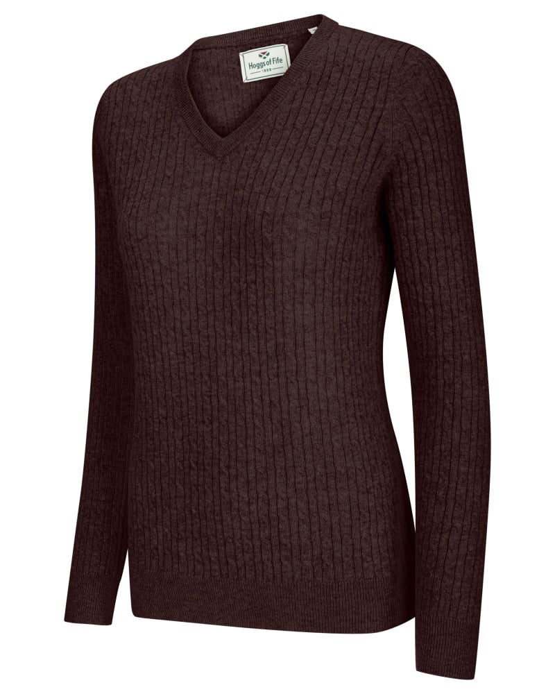 Billede af Lauder Ladies V-Neck Cable Pullover, redwood vinrød - XS (8-10)