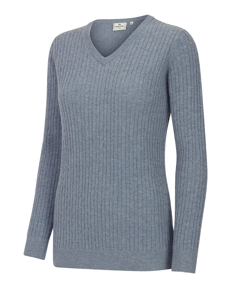 Billede af Lauder Ladies V-Neck Cable Pullover, blågrå - XS (8-10)