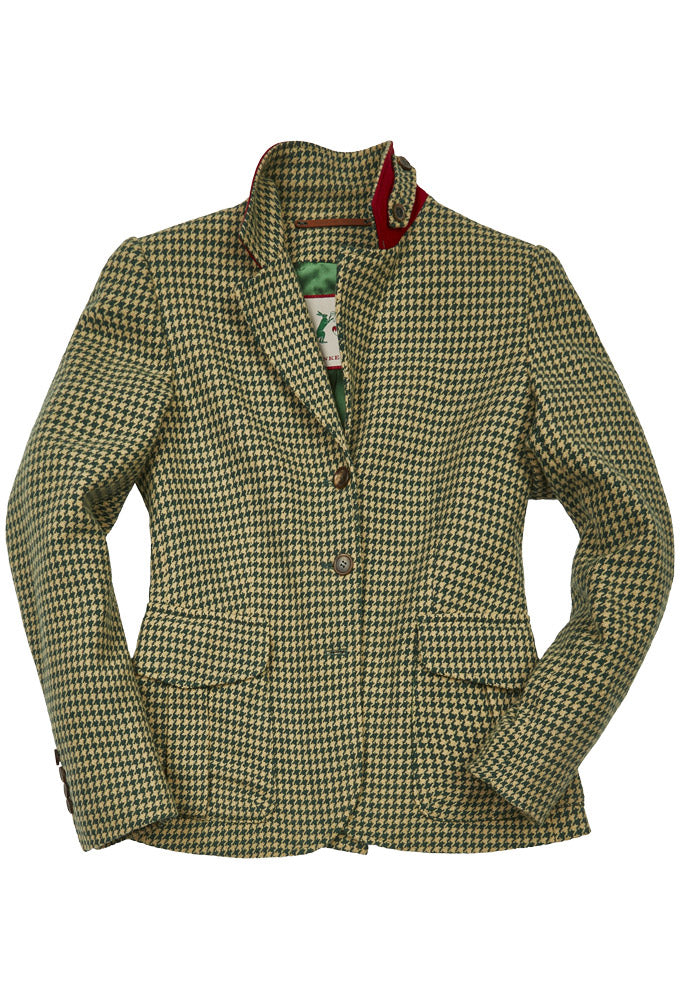 Se Hahnentritt tweed blazer, dame, grøn/beige houndstooth - 40 (UK14) hos Godsejeren