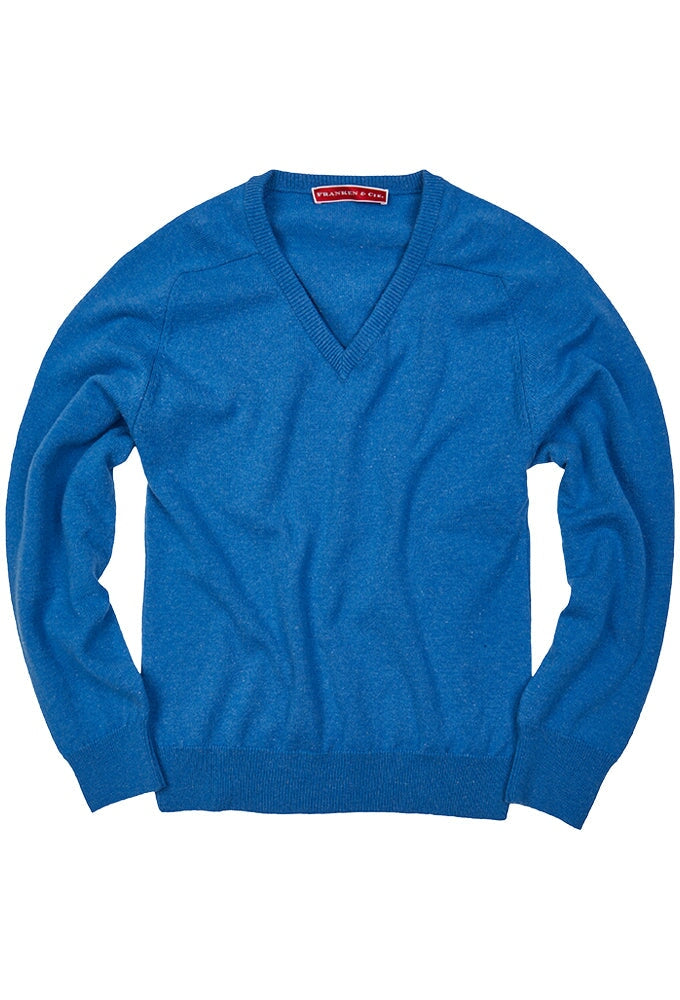 Billede af Franken & Cie Pullover V-hals, merinould, safirblå - 52 (L)