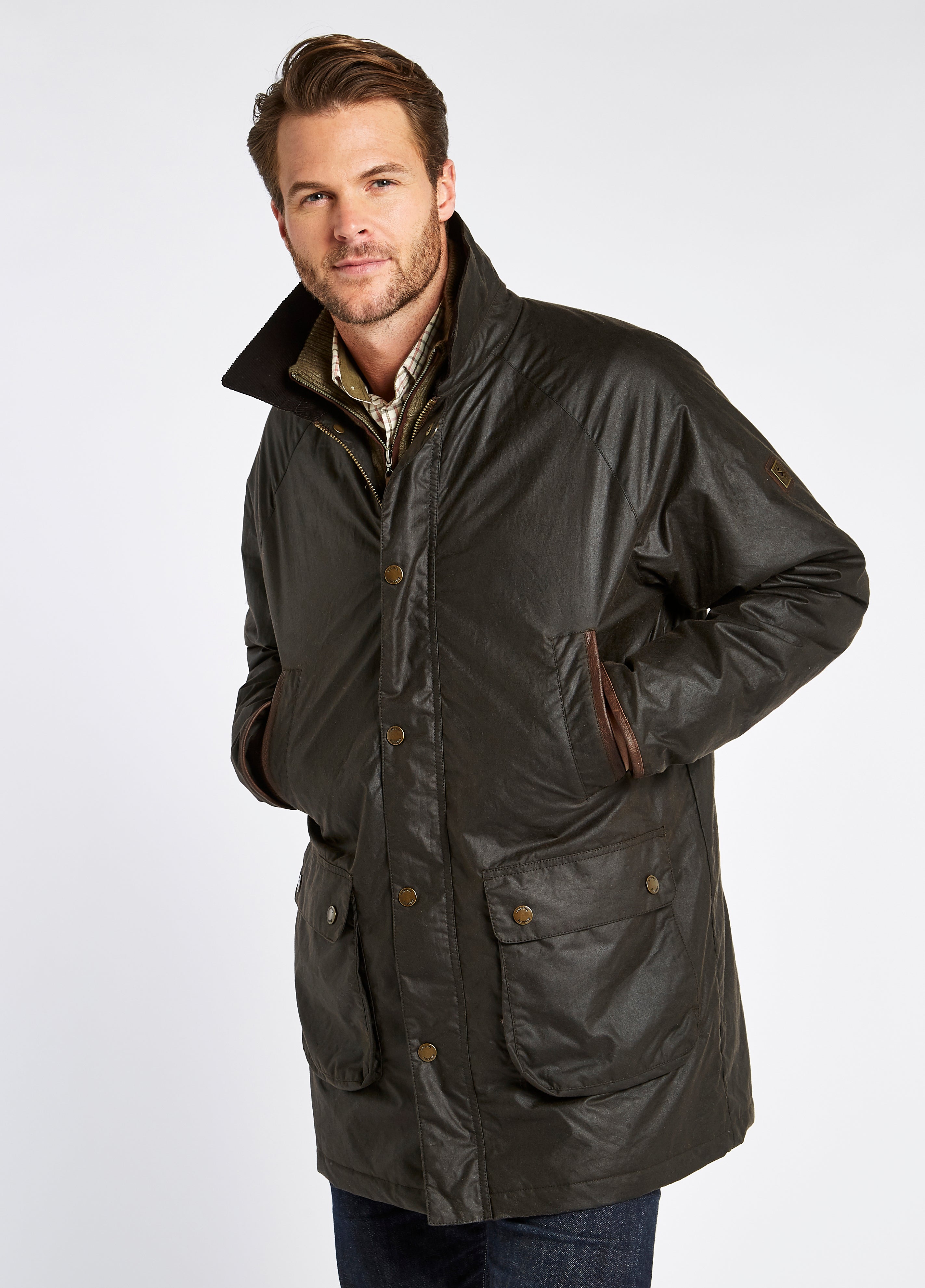 Se Brunswick Mens Long Oilskin Jacket, mørkegrøn/verdigris med Primaloft vattering - XL hos Godsejeren