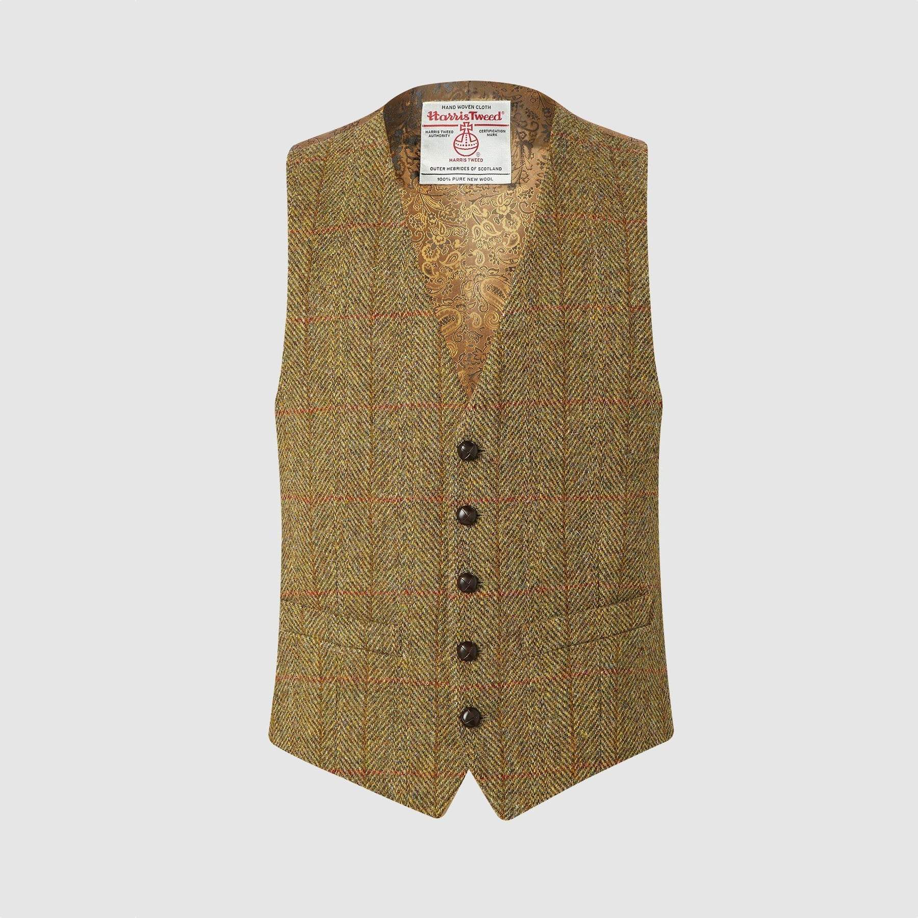 Se Iain vest, mustard, Harris Tweed - 48 UK hos Godsejeren