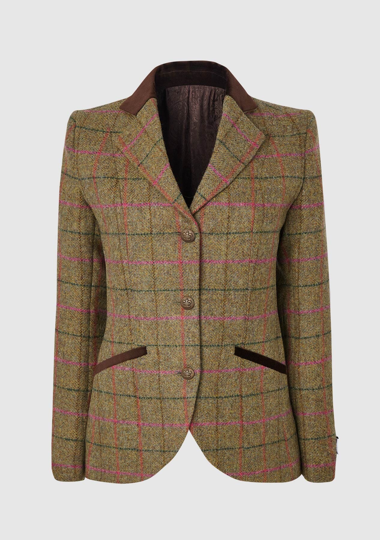 Billede af Louise Jacket Yorkshire Tweed, gulgrøn m. pink tern - 10 (S)