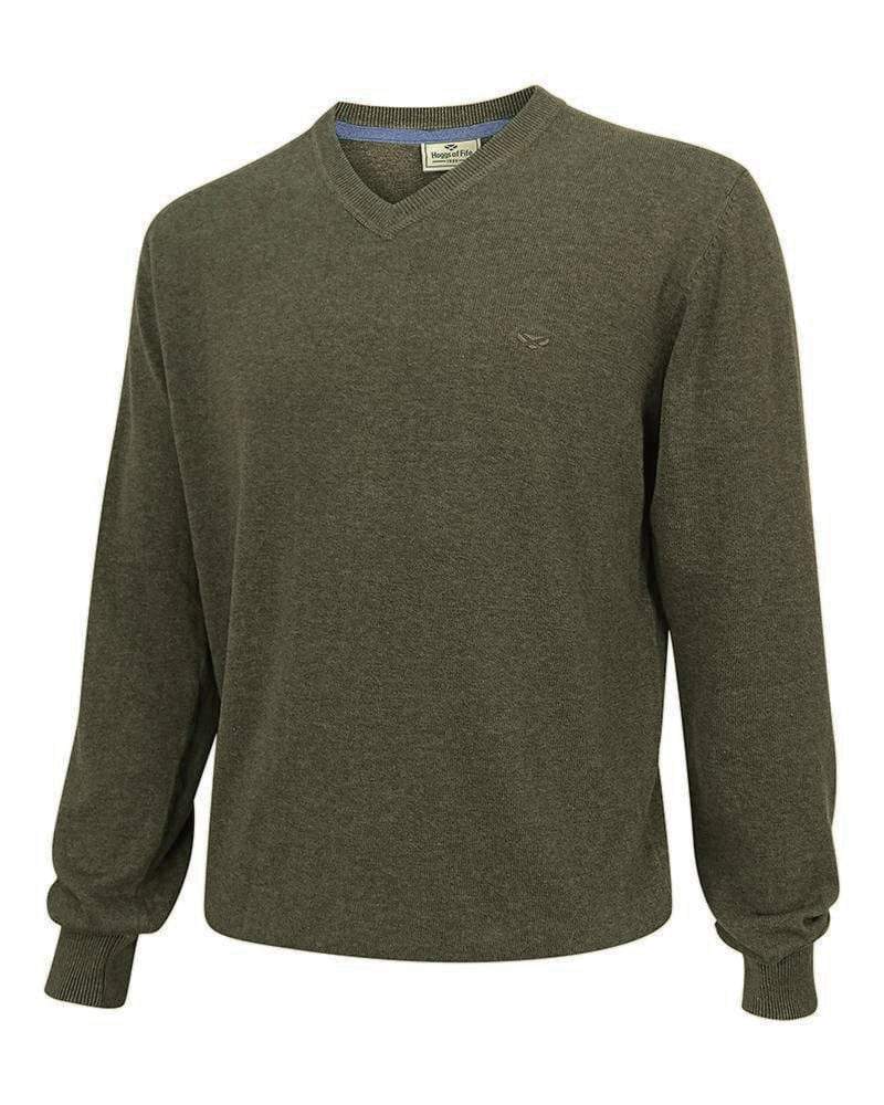 Stirling pullover, bomuld, v-hals, oliven - XL (45-46)