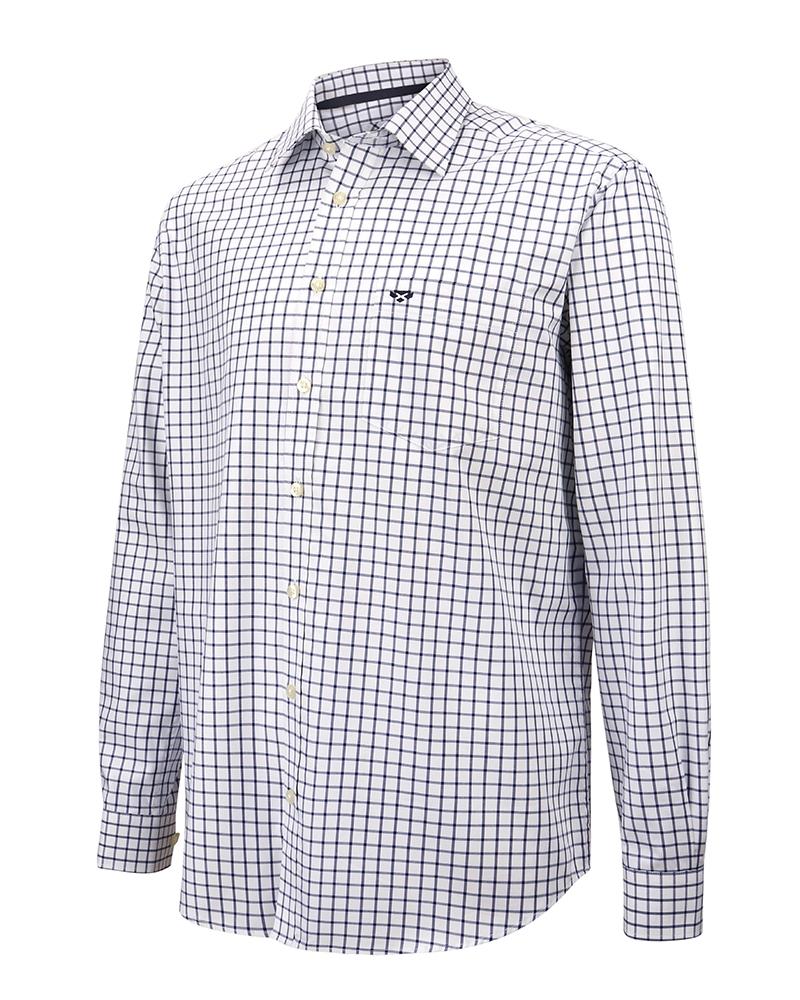 Turnberry twill skjorte, hvid/marineblå tern - XL