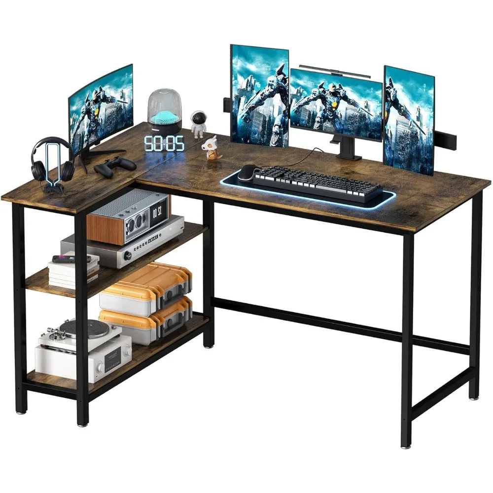 L Shaped Desk - 43 Inch Gaming Desk, Computer Corner Desk, Home Office Writing Desk with Shelf, Space-Saving Workstati