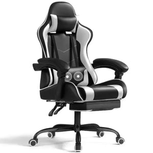 PU Leather Gaming Chair with Footrest & Lumbar Support,White - Cool Cups Day 🥤