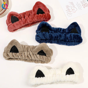 2024 Cute Plush Cat Ear Headband Face Wash Makeup Hairbands Scrunchie Women Girls Hair Head Hoop Accessories Headdress Headwear - Cool Cups Day 🥤