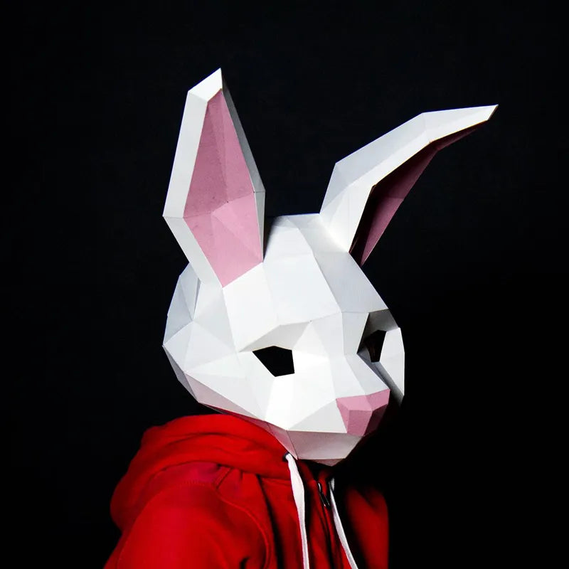 3D Paper Model Wearable Mask Rabbit Animal Cosplay DIY Papercraft Origami Headgear Christmas Halloween Prom Party Girls Gift