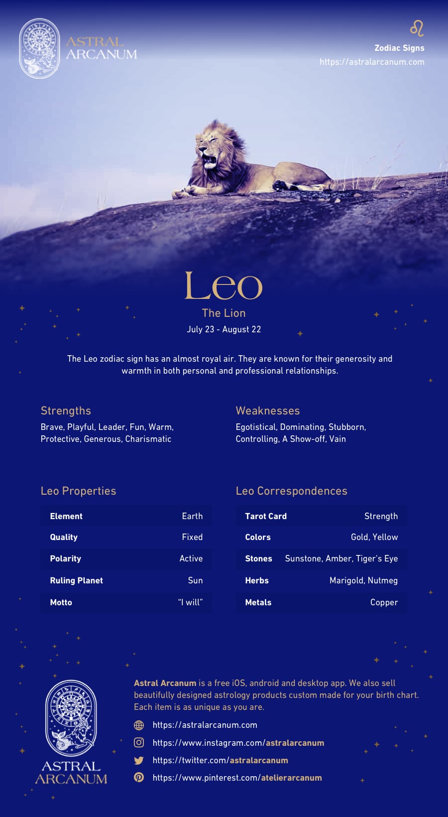 Astrology Zodiac Sign Leo Infographic - Leo Personality, Leo Careers, Leo Work, Leo Correspondences