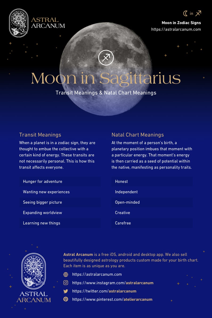 Learn Astrology Online | Moon in Sagittarius - Transit meanings in astrology, and meanings in your personal birth chart