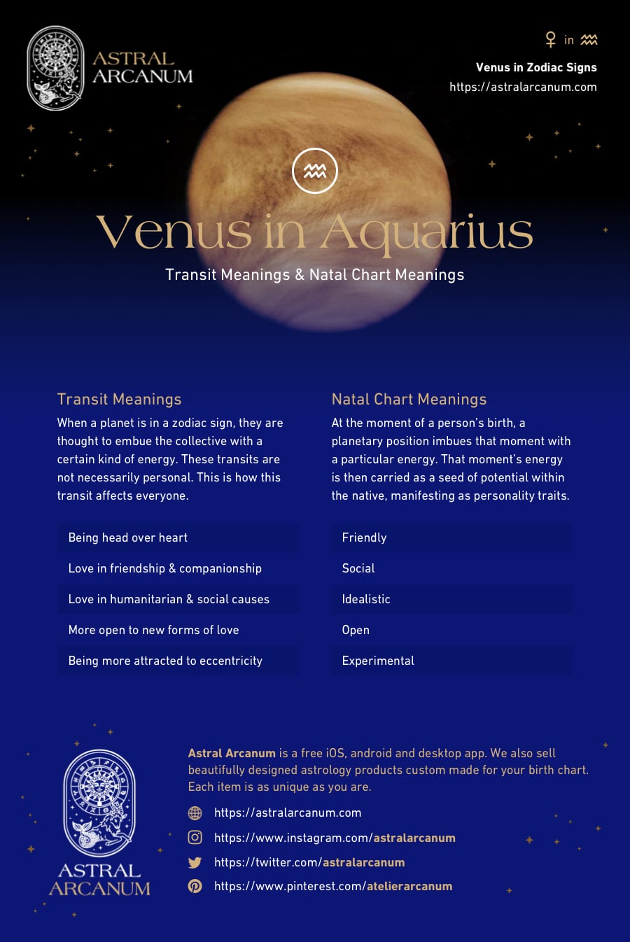 Learn Astrology Online | Venus in Aquarius - Transit meanings in astrology, and meanings in your personal birth chart