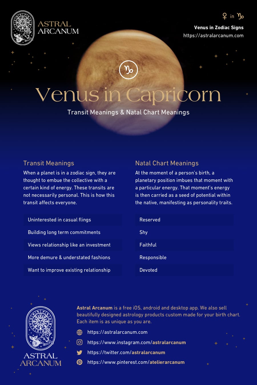 Learn Astrology Online | Venus in Capricorn - Transit meanings in astrology, and meanings in your personal birth chart