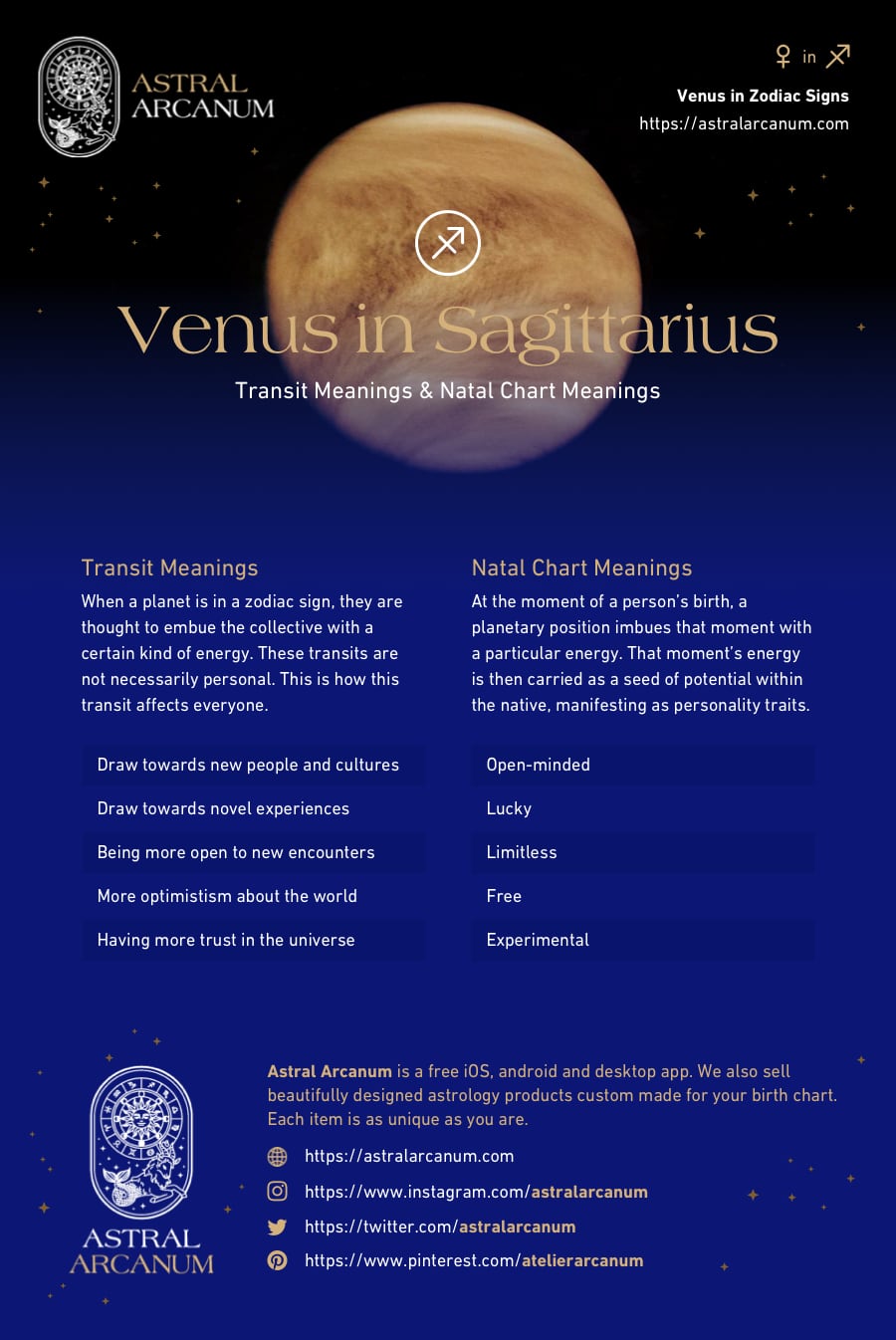 Learn Astrology Online | Venus in Sagittarius - Transit meanings in astrology, and meanings in your personal birth chart