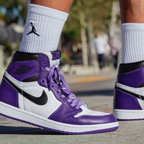 Jordan with purple shoelaces