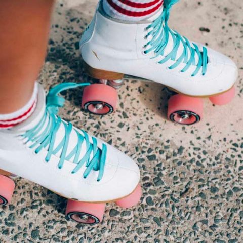 roller skates with blue laces