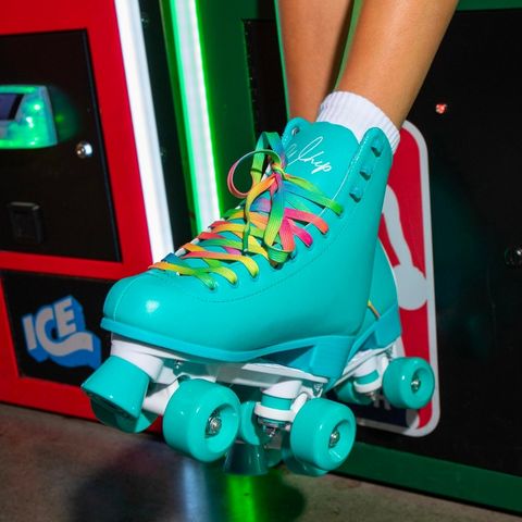 roller skates with bright laces