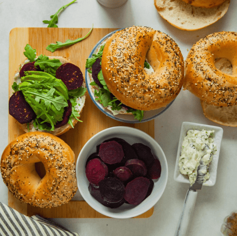 Sous Vide Beet Bagel Sandwich