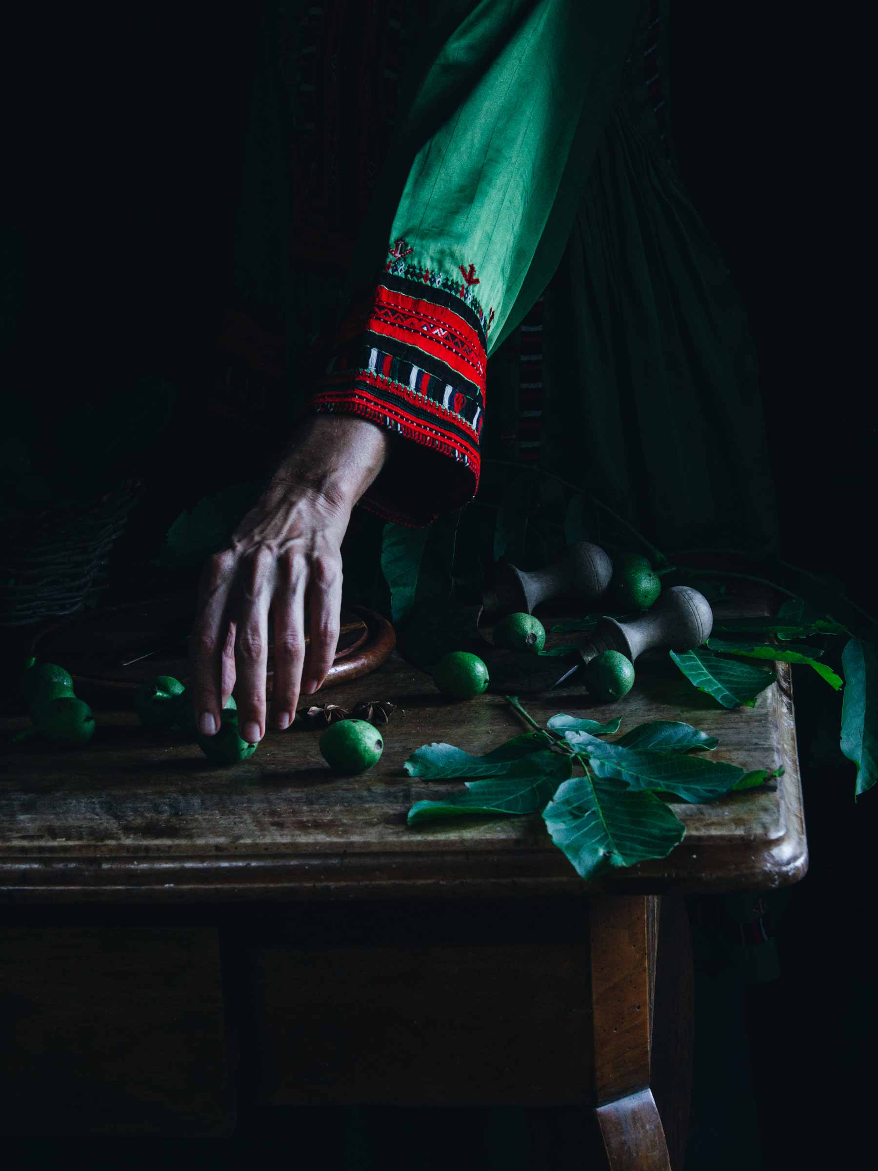 Green walnuts on the table