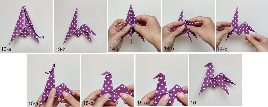 tutoriel cheval en origami - étapes 13 à 16