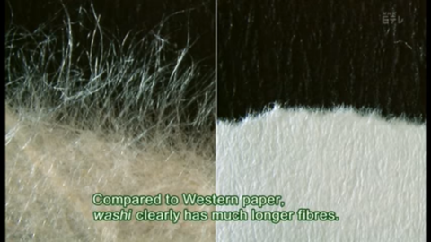 photo de comparaison entre une feuille de washi et une feuille classique fabriqué à partir de tissu