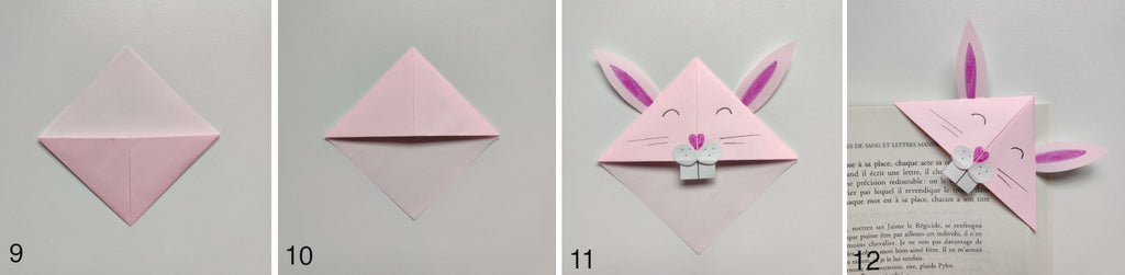 Etapes pour plier un marque-page lapin en origami