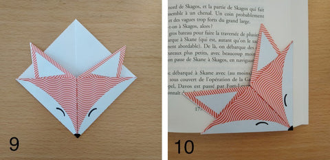 Tutoriel marque-page renard en origami (étapes 9 et 10)