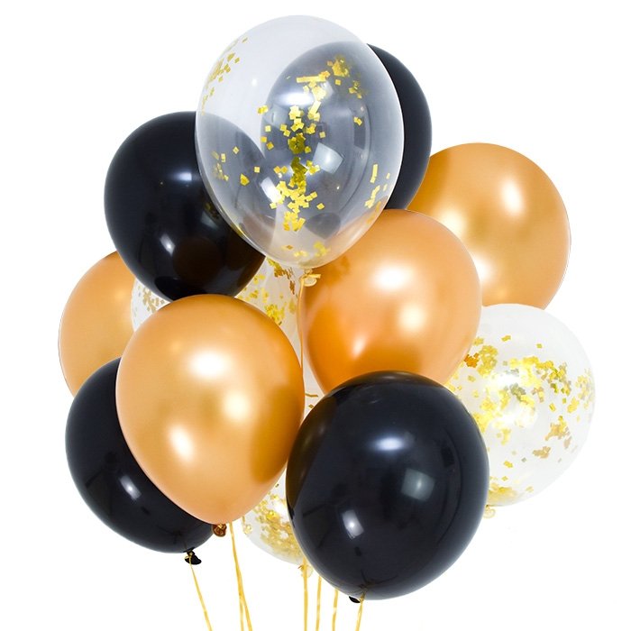 Mixed Black Gold Party Balloon Bouquet Sets – Candle & Cake