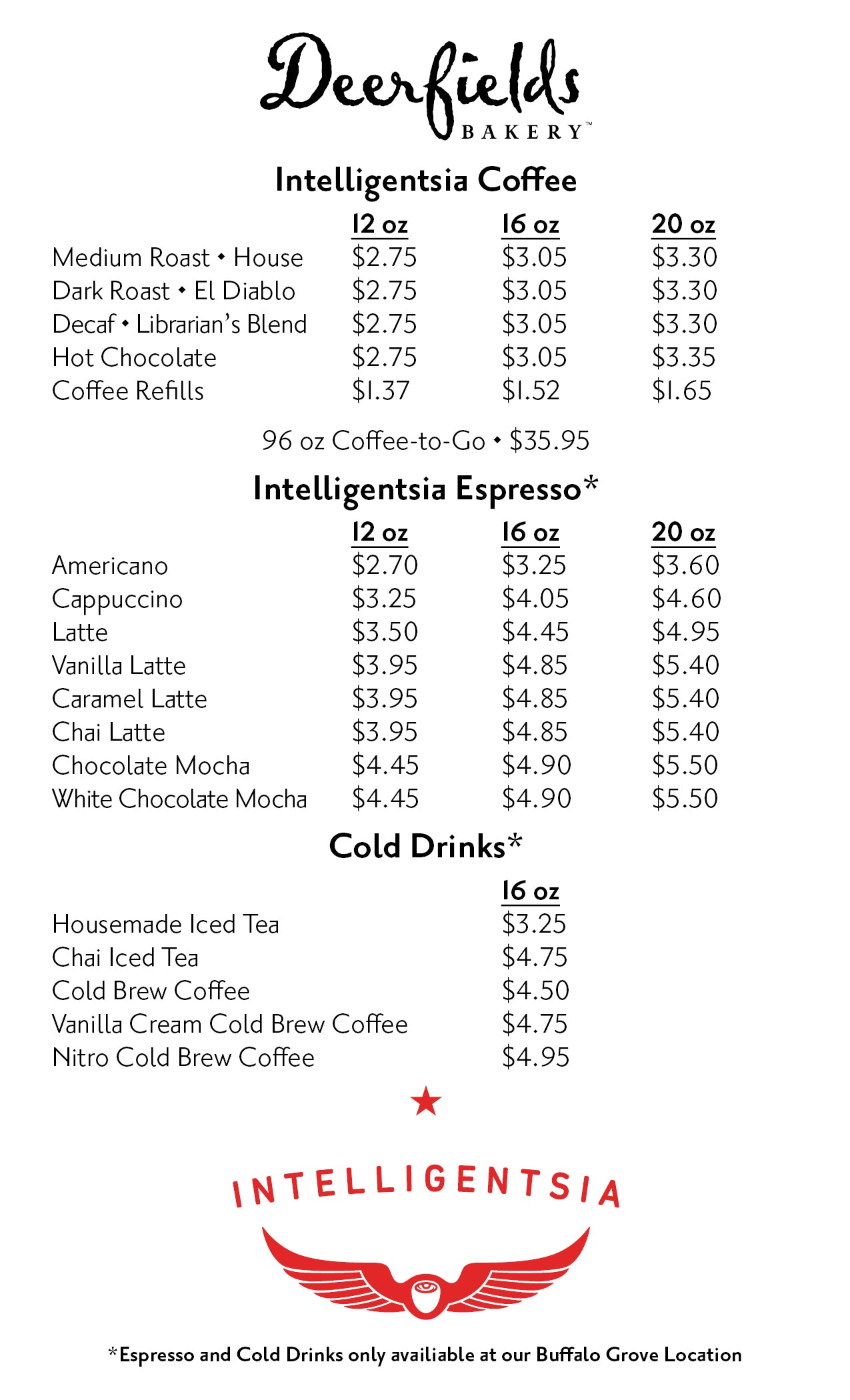 Deerfield Bakery Coffee Menu