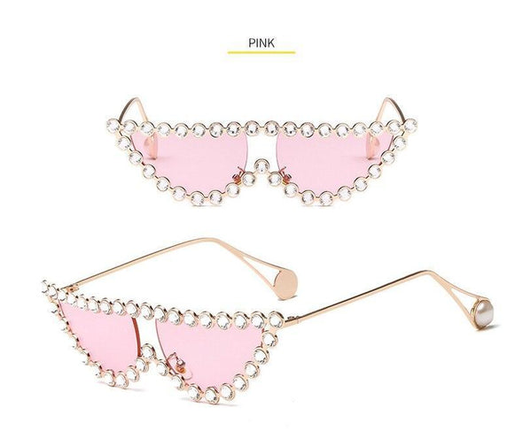 Fashion Cat Eye Diamond Sunglasses Women Luxury Brand Vintage Triangle Shades Rhinestone Metal Sun Glasses For Female UV400