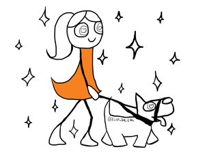 Cartoon of girl walking dog on Canny Collar