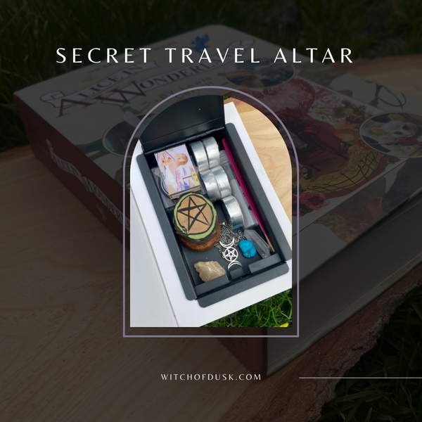 witch travel altar: secret altar in secret locking book box 