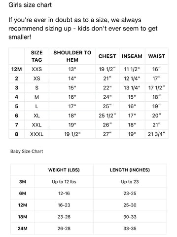 Target and Kohls Sizing charts for kid clothing