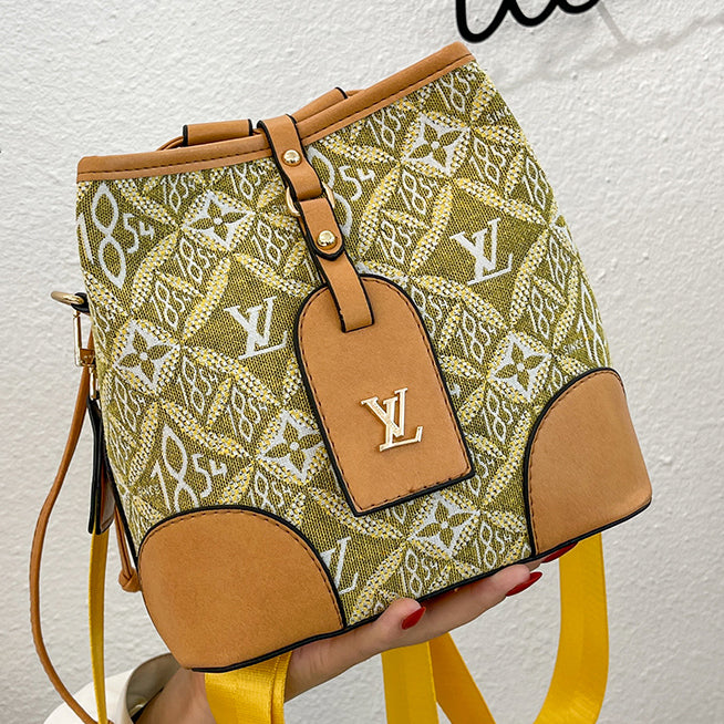 LV Louis Vuitton Canvas Embroidered Letters 1854 Ladies Drawstring Bucket Bag Shoulder Bag Messenger