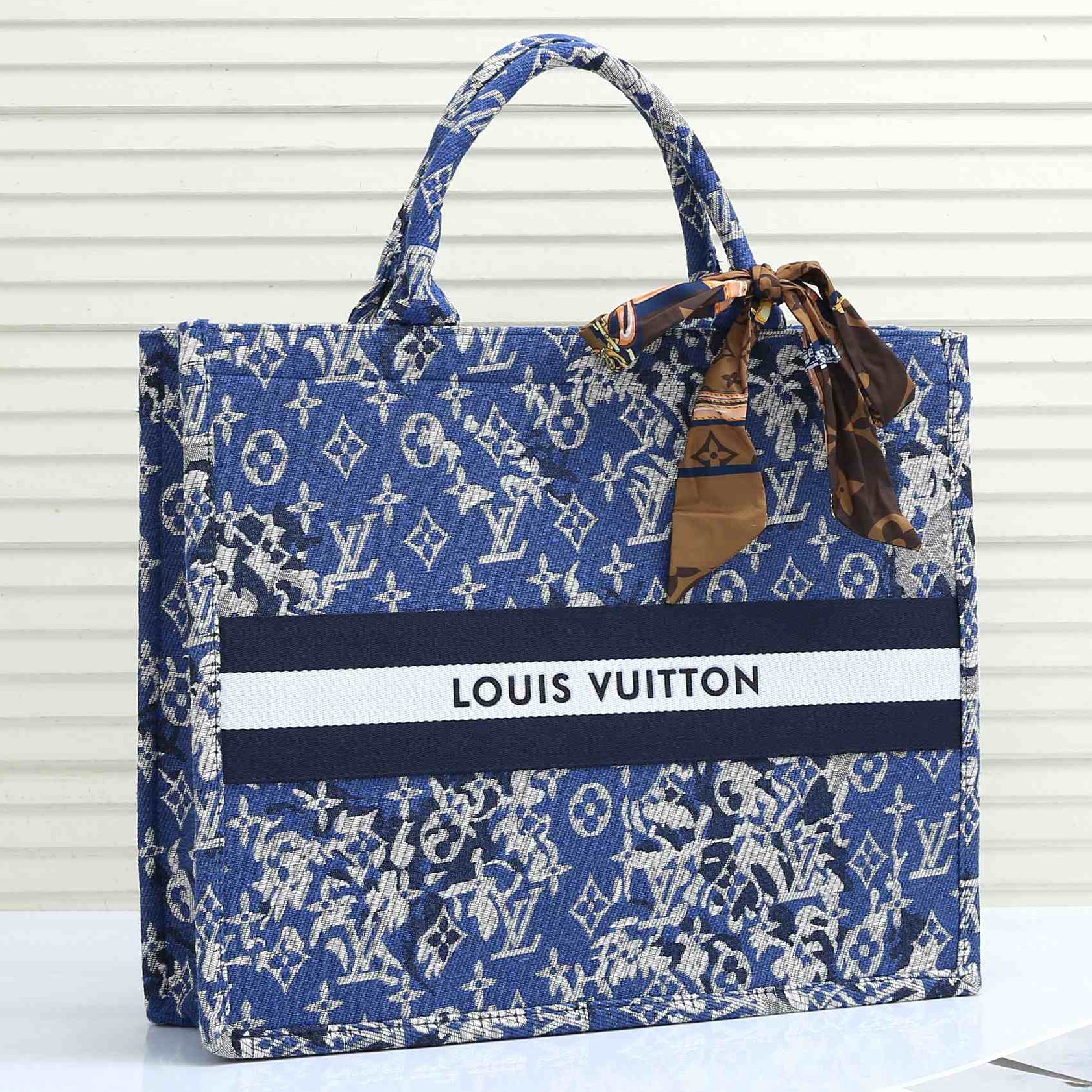 LV Louis Vuitton Canvas Embroidered Letters Women's Shopping Tote Shoulder Bag (Scarf Delivery)