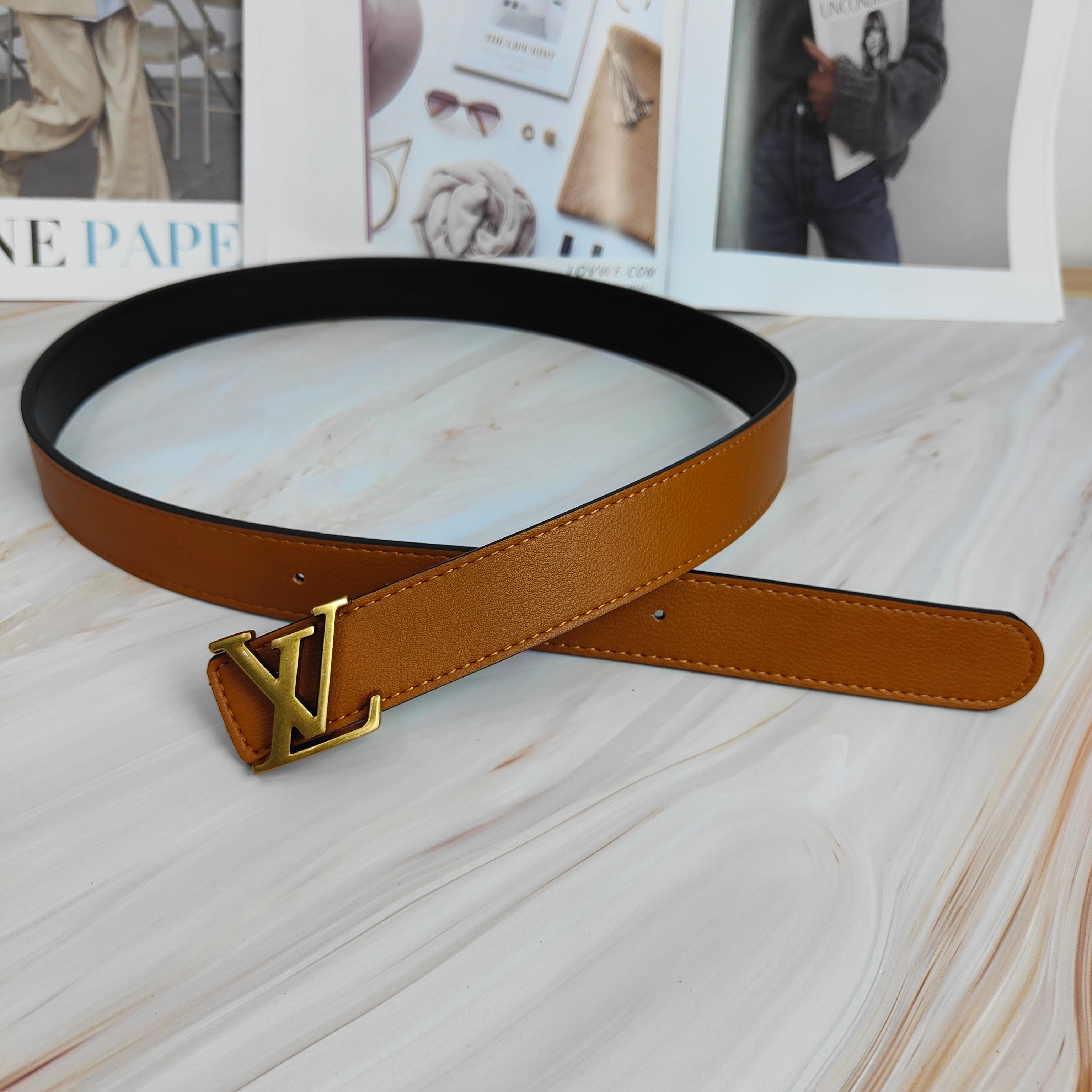 LV Louis vuitton monogram buckle fashion simple solid color belt