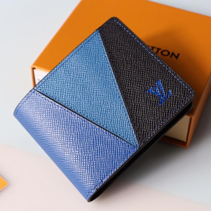 LV Louis Vuitton new product stitching color men and women retro flip wallet long clutch Bag Black+G