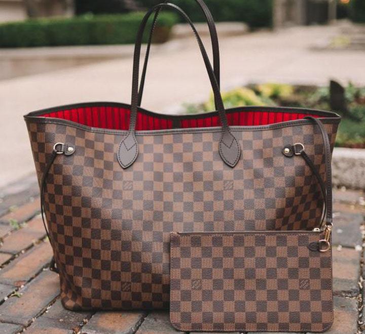 LV Louis Vuitton Women Shopping Leather Tote Handbag Shoulder Bag Purse Wallet Set Two-Piece