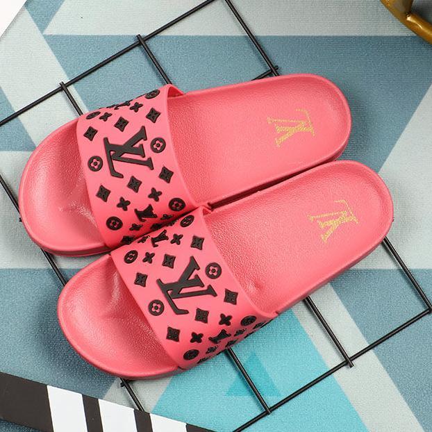 LV Louis Vuitton new slippers fashion outer wear student flat beach sandals slippers Shoes All Pink