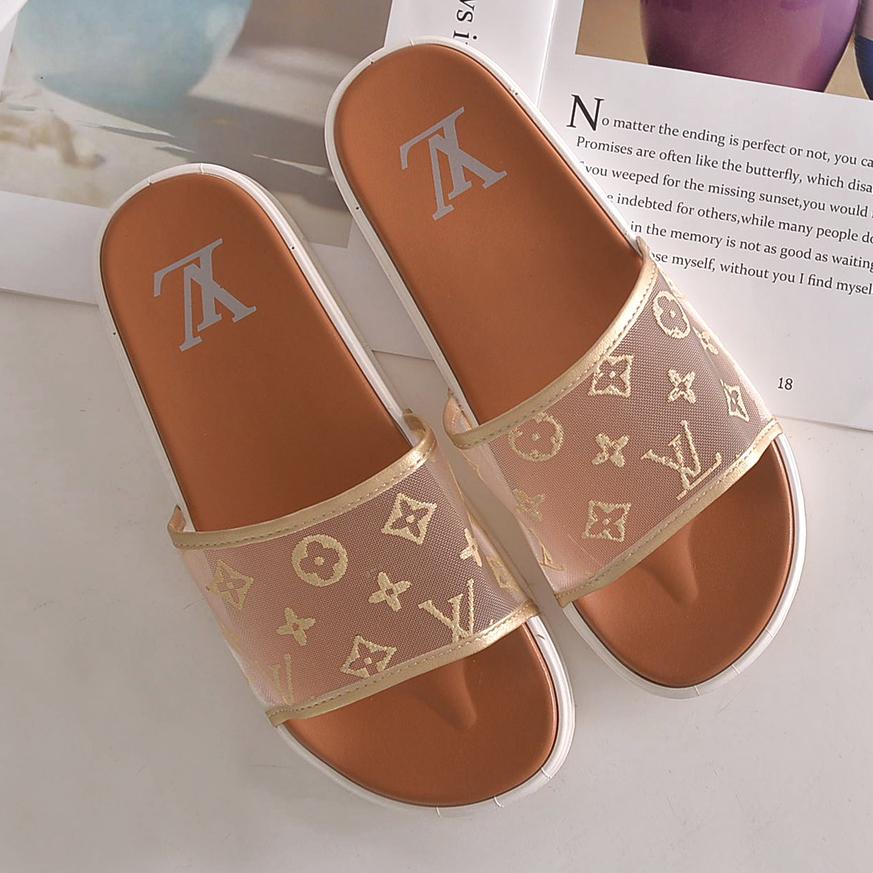 LV Louis Vuitton slippers new style outer wear fashion all-match sandals beach slippers Shoes Khaki