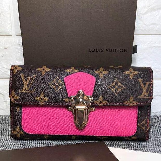 Louis Vuitton LV Women Leather Buckle Wallet Purse Bag Rose Red