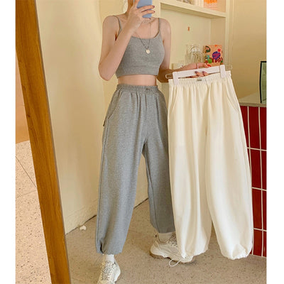 high waisted grey track pants