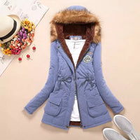 women medium-long hood parka cotton-padded coat