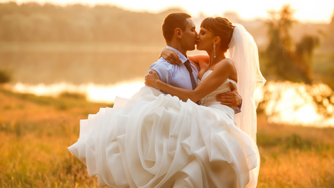 bride and groom embracing