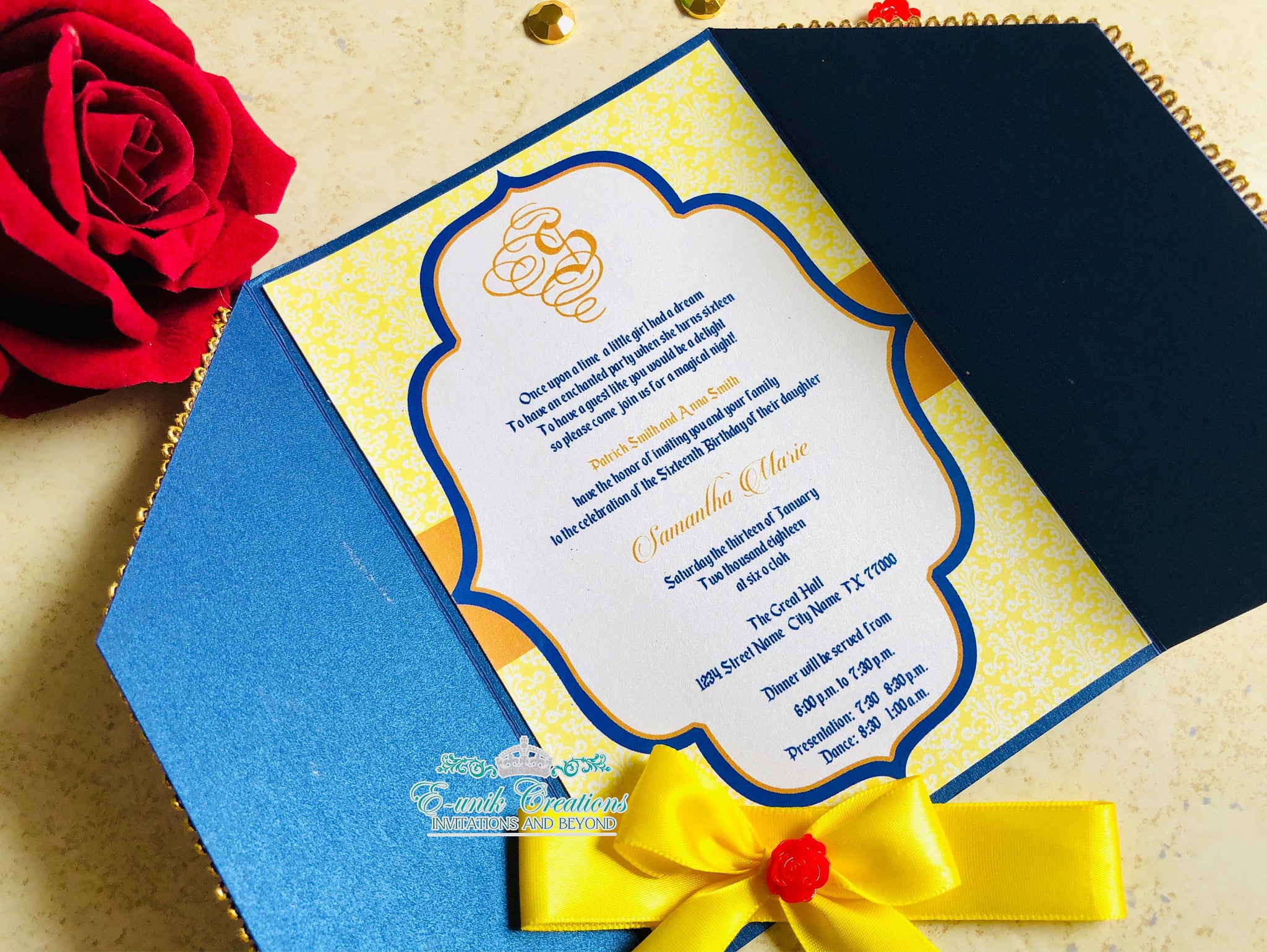 Beauty And The Beast Invitations Princess Belle Quinceanera E Unik Creations