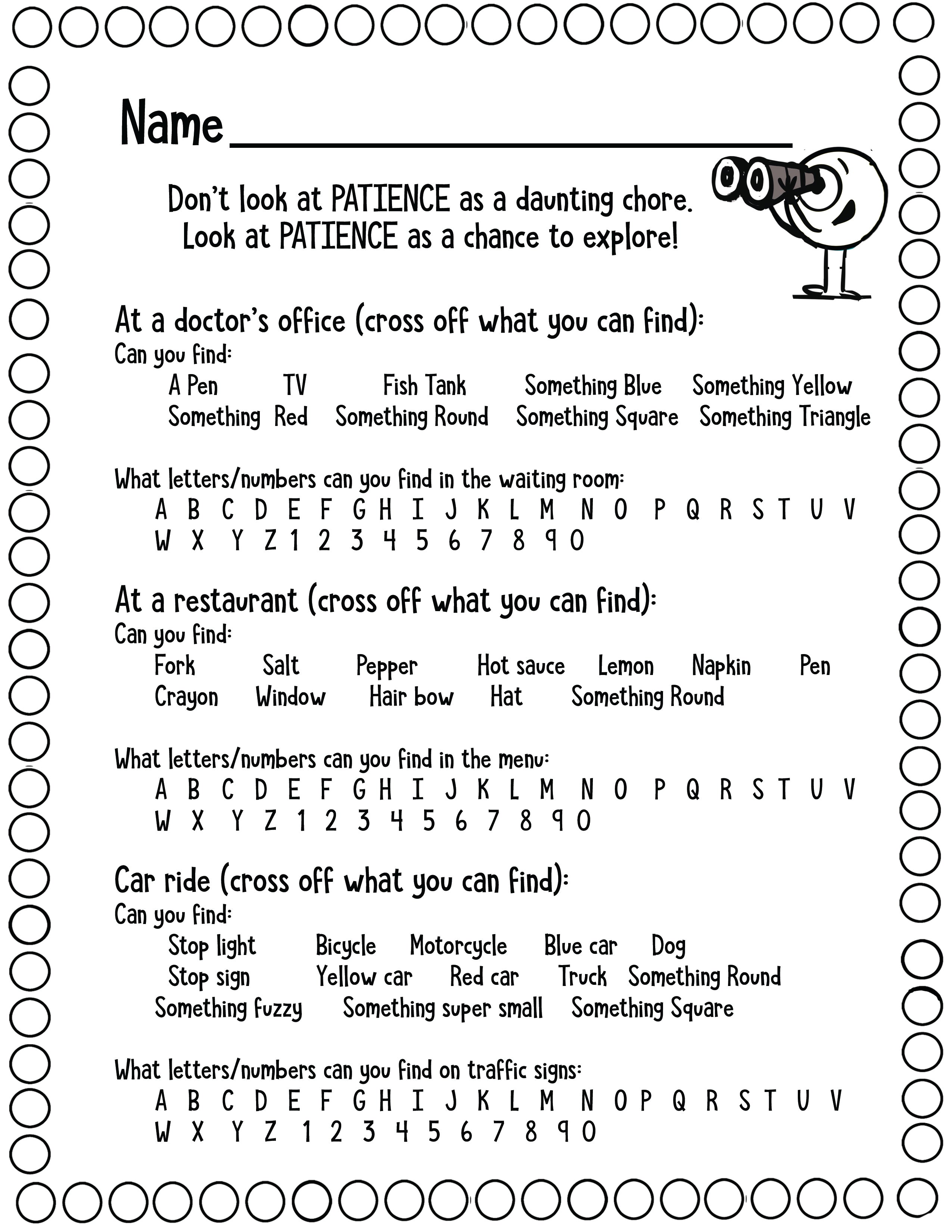 A Little SPOT Of Patience Download Activity Printable Diane Alber