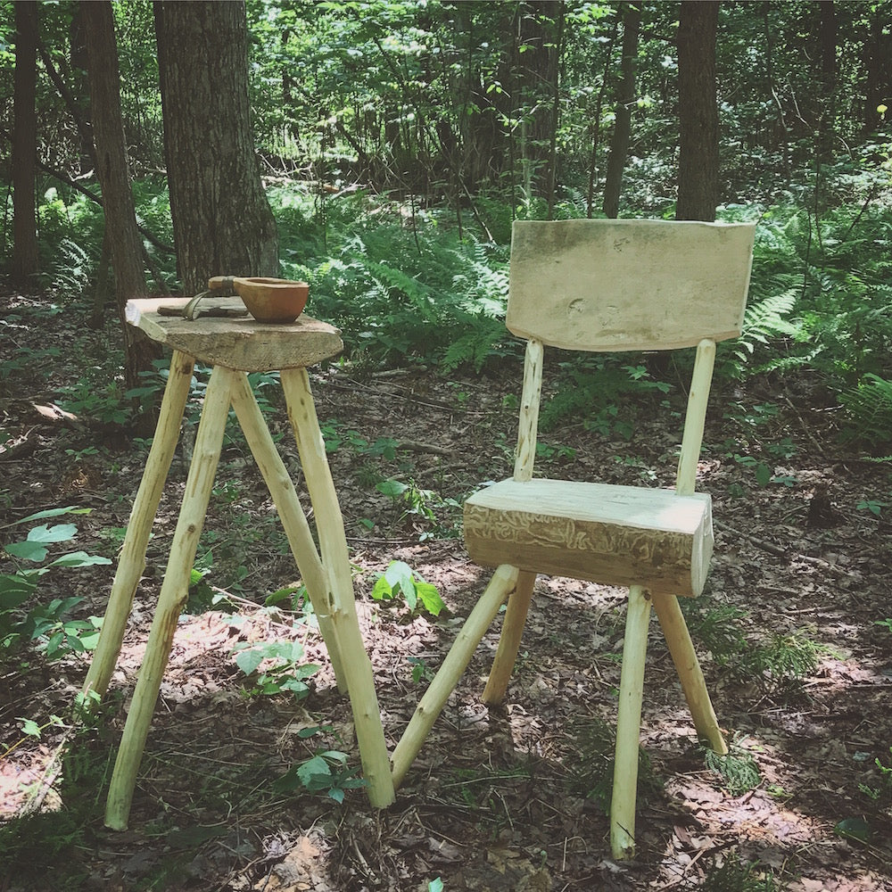 a bushcraft stool and chair created by Dan Wowak