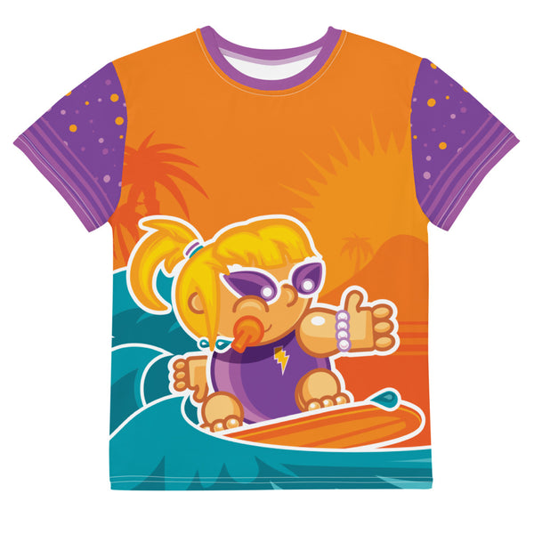 Surfer Girl Orange & Purple  Crew Neck T-shirt - Dots Collection