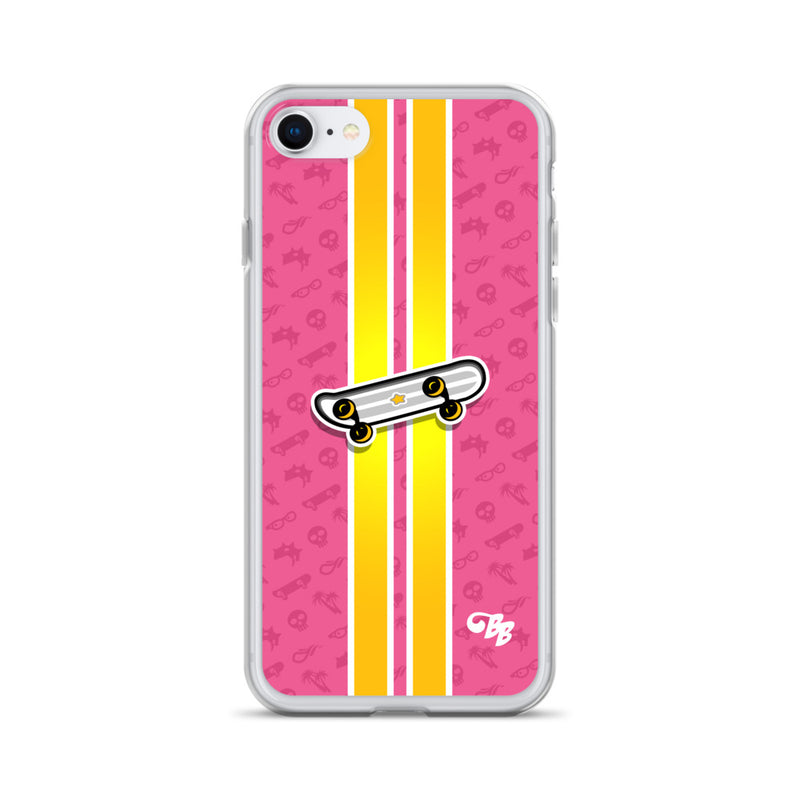 Skateboard Iphone Case Pink W Yellow Stripes Babiesonboards