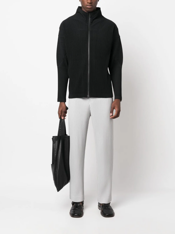 Pleats Please Issey Miyake Pleated Zip Front Jacket in Black